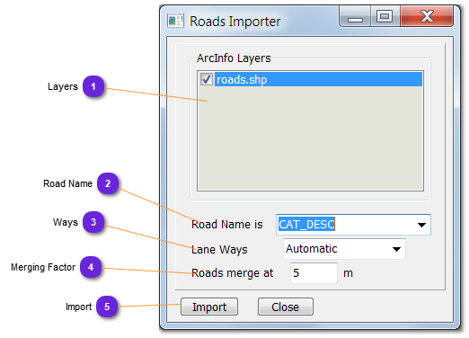 Roads Importer window